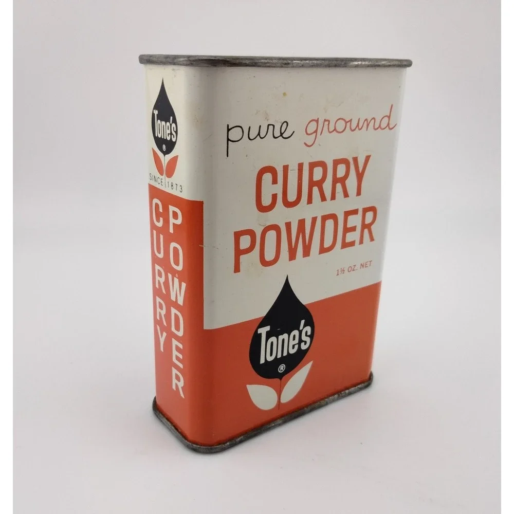 Tone's Spices Curry Powder‎ Vintage Orange and White Tin 3